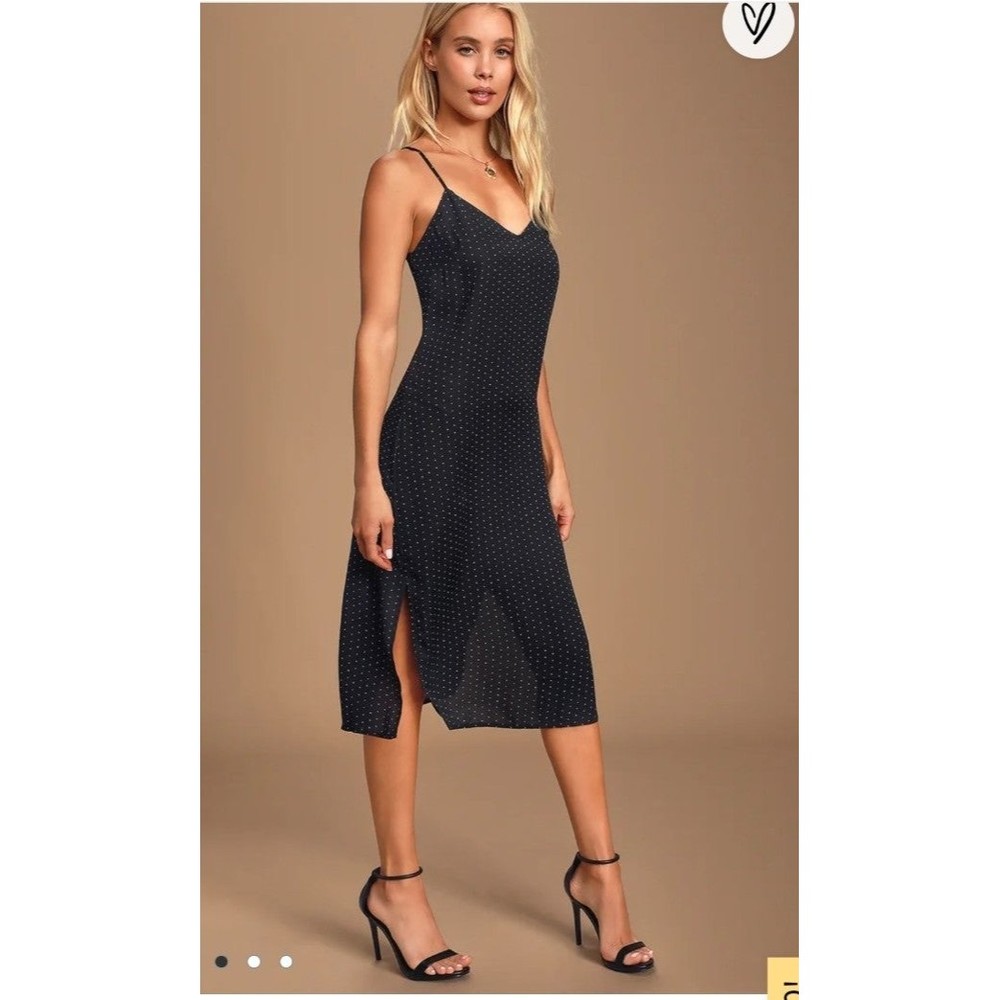Lulu's Black Print Midi Slip Dress XS
